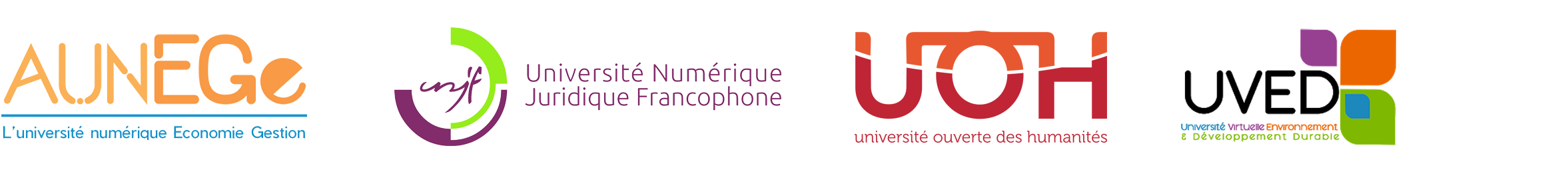 logos universités numériques thématiques : Aunege, UNJF, UOH, UVED